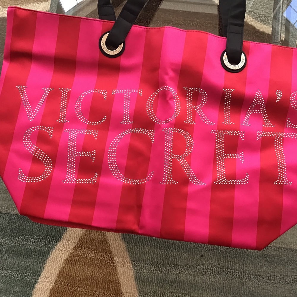 VICTORIA’S SECRET RED/PINK RHINESTONE STRIPE TOTE